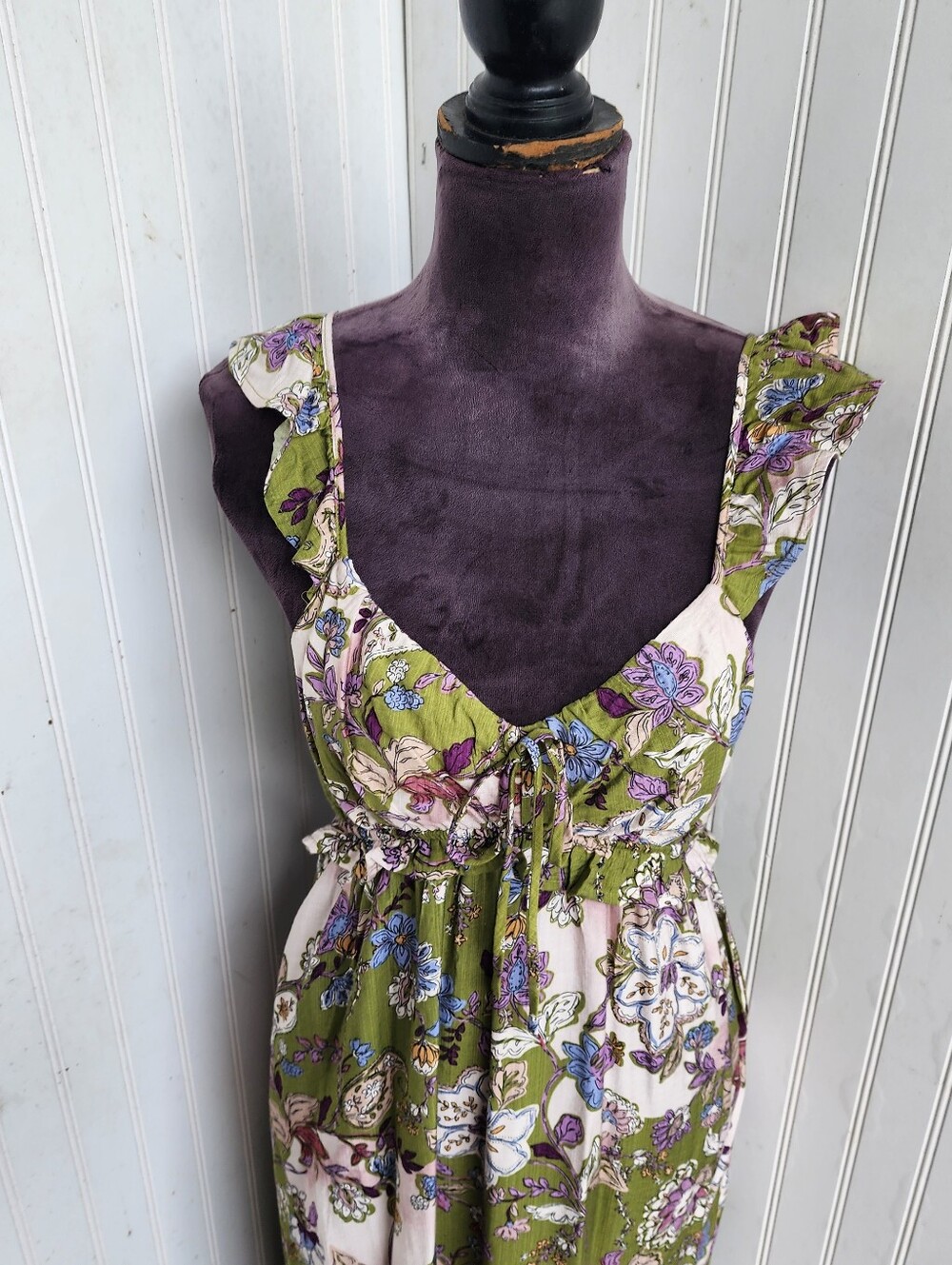 Monteau Los Angeles Women's Maxi Dress Floral Print Green Rayon Nylon Sz S - Picture 3 of 16